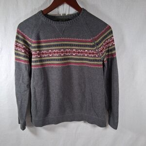 Eddie Bauer Petite XS Grey Fair Isle Crewneck Sweater 100% Cotton Nordic Knit